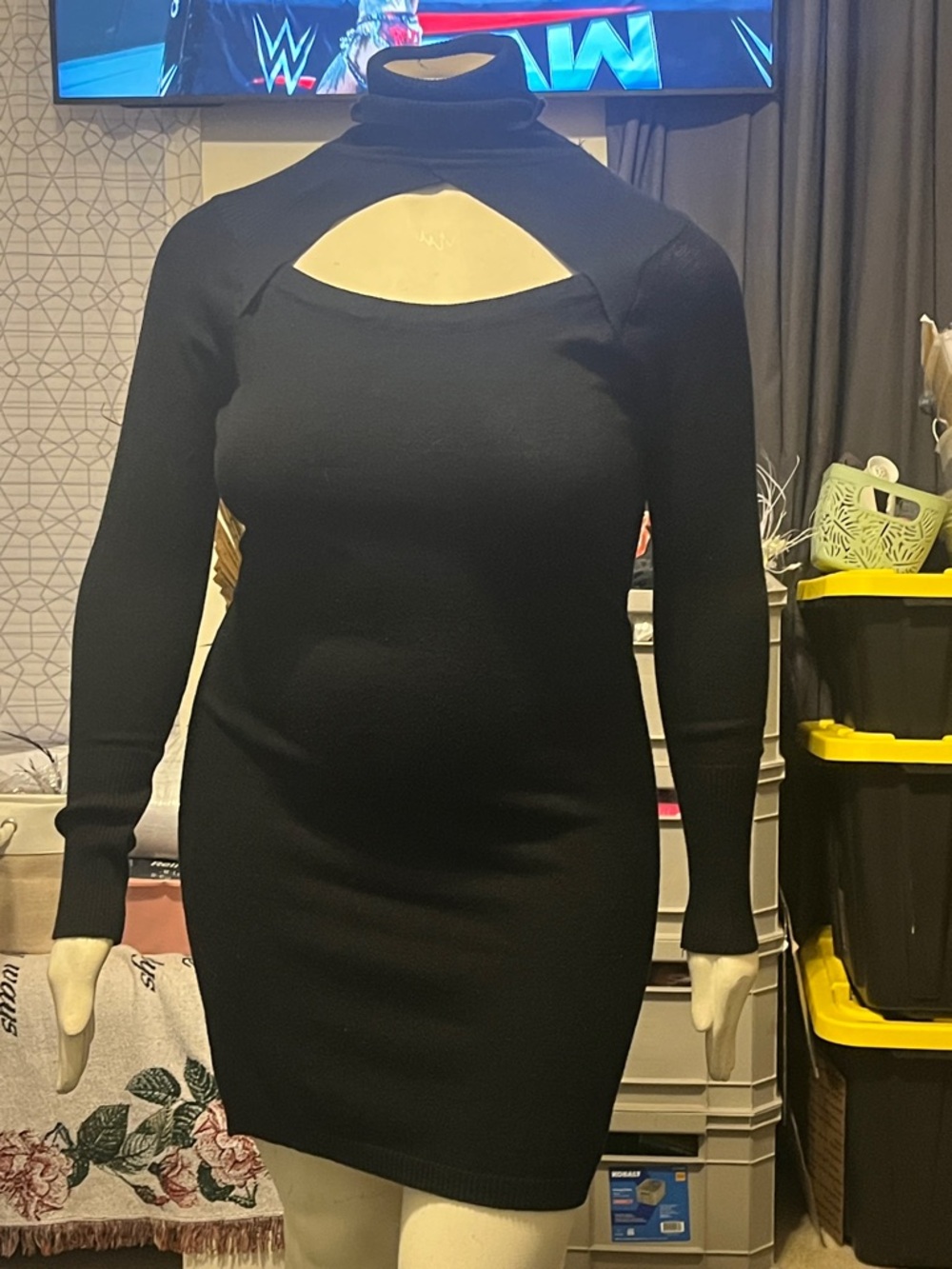 Caren Sport Black Long-Sleeve Cutout Bodycon Dress